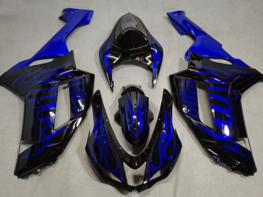 Noir Brillant & Bleu Flamme 07-08 Kawasaki ZX6R Carénage